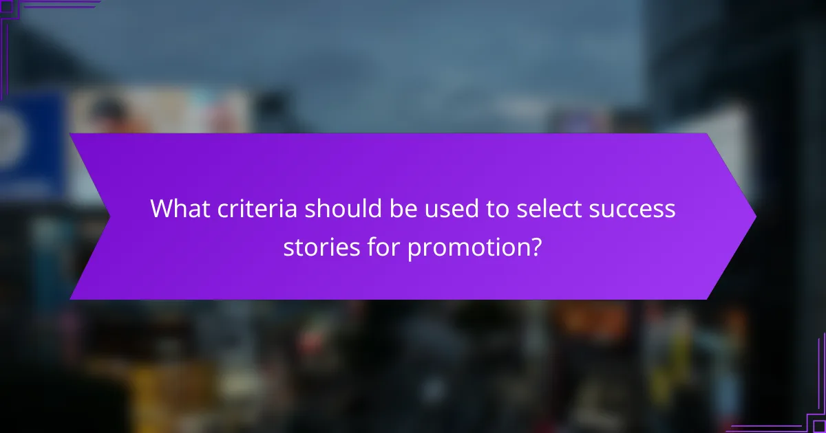 What criteria should be used to select success stories for promotion?